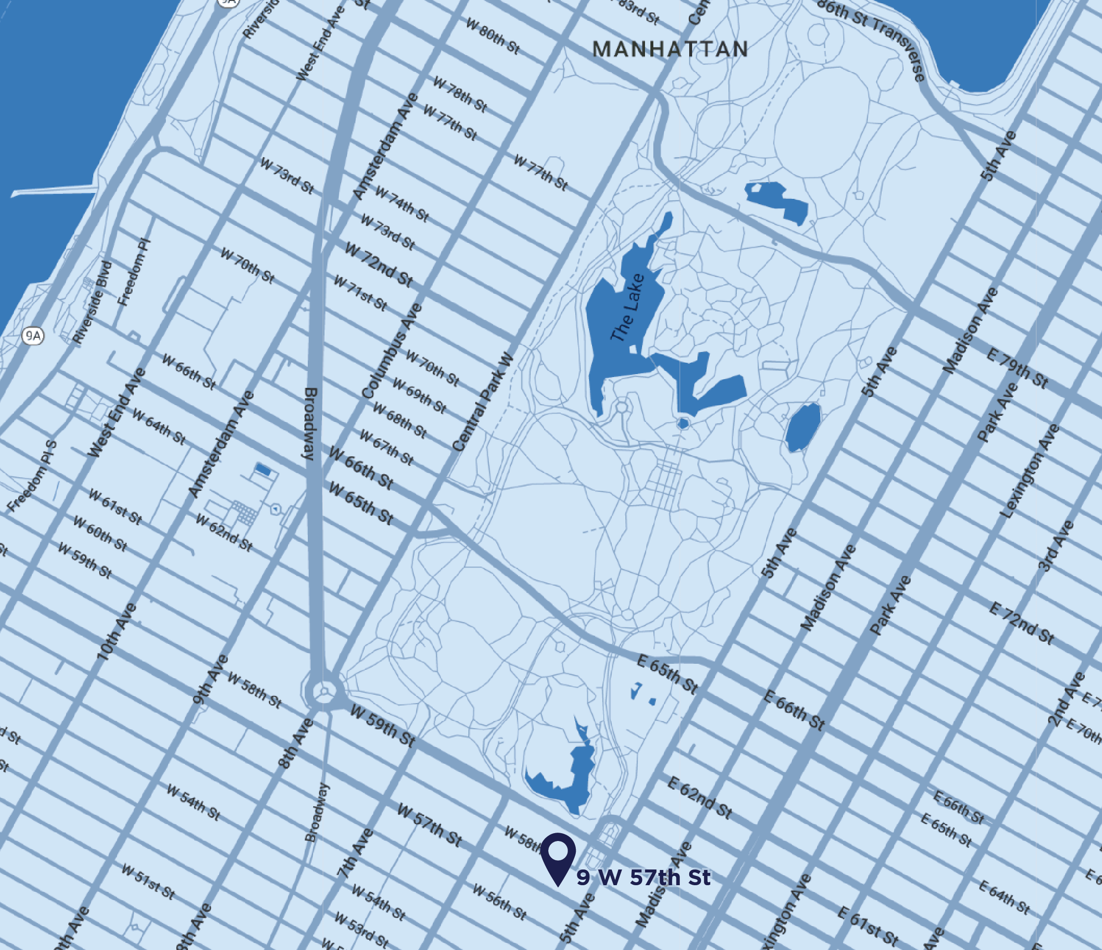 Map showing location for Pantzer Properties office at 9 W 57th Street