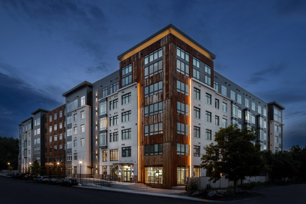 Exterior of The Point at Waltham Apartment Building